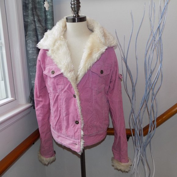 LLATTE Pink Corduroy Faux Fur Jacket Size Small - Picture 1 of 2